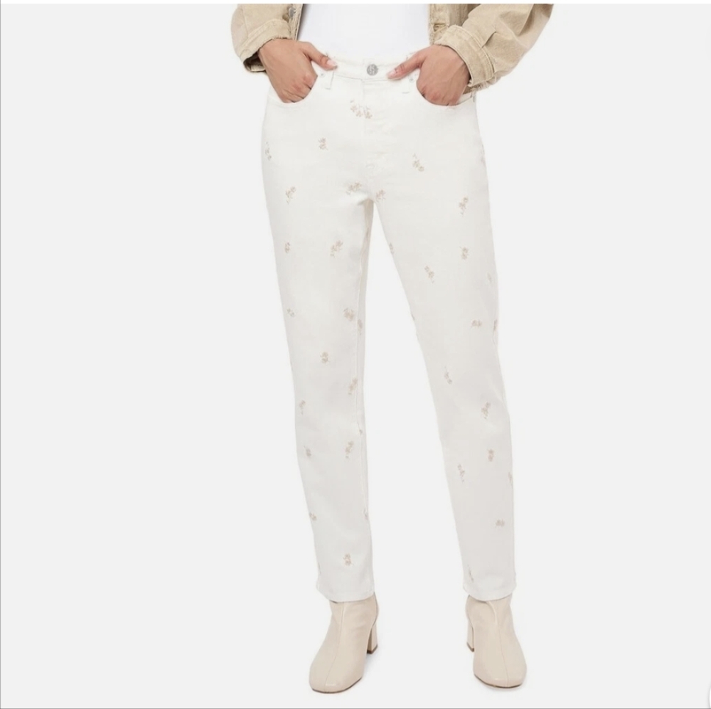 Seven7 Women's Cream Floral 90's Straight Leg Jeans